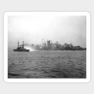 New York Skyline from Harbor, 1920. Vintage Photo Sticker